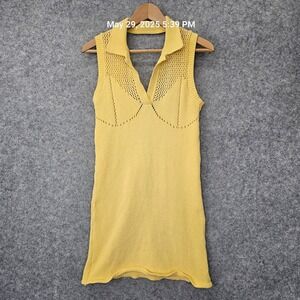 Knit Mini Dress Womens XS Yellow ZARA Pointelle Collared Cut Out Back Preppy Y2K